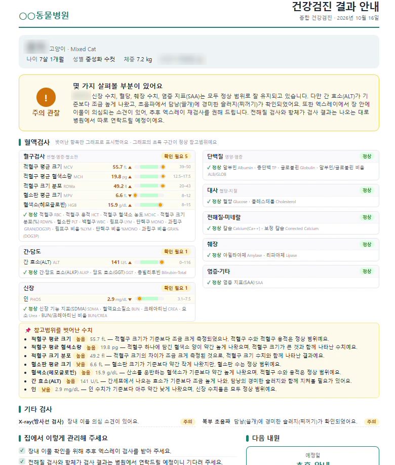 한 장짜리 건강검진 결과지